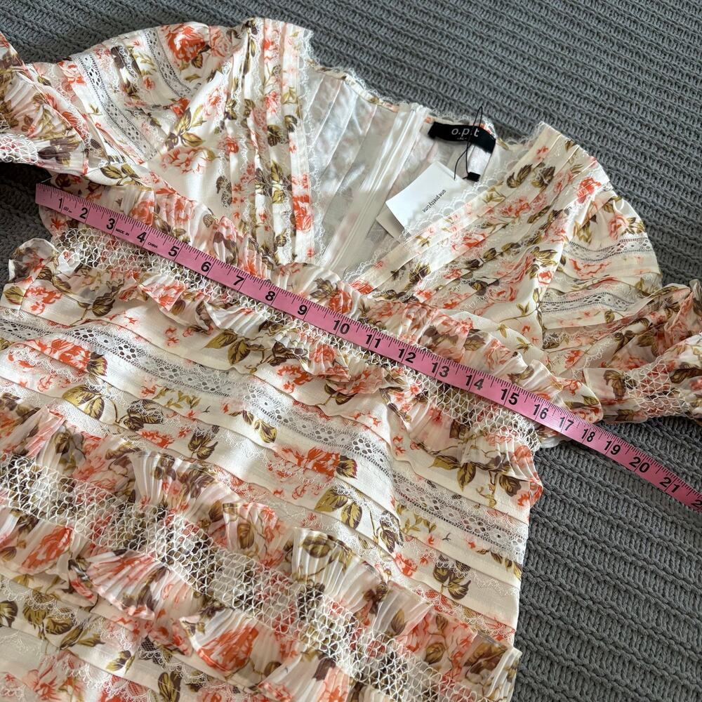 O.P.T. Flora Floral Print Ruffled Long Sleeve Bodycon Mini Dress Sz XL Coquette - Picture 6 of 10